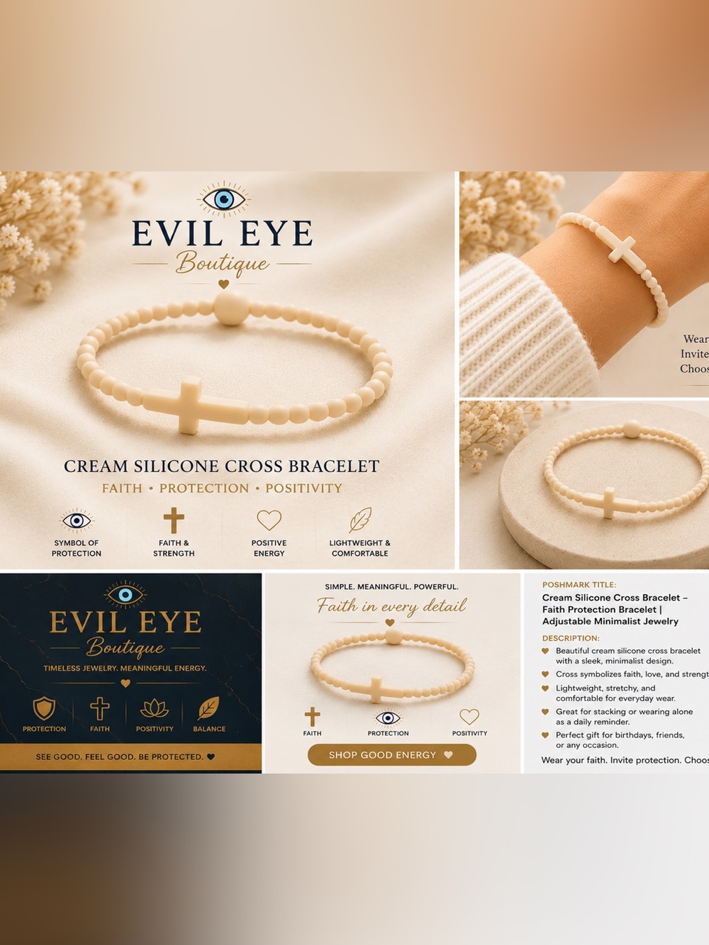 Cream Silicone Cross Bracelet - Faith & Protection